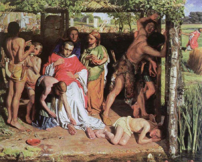 William Holman Hunt a converted british family sheltering a christian priest from the persecution of the druids Norge oil painting art